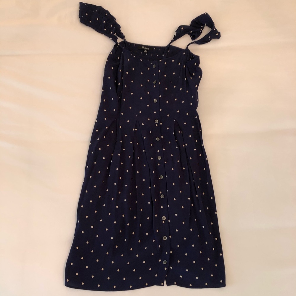 Blue and white polka-dot Madewell dress